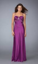 low cut halter purple dress la femme 13190